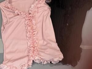 Set of Two Ruffled Sleeveless Tops in Pink and Black